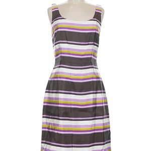 kate spade Striped Sleeveless Midi Dress in Brown, White, Purple & Lime